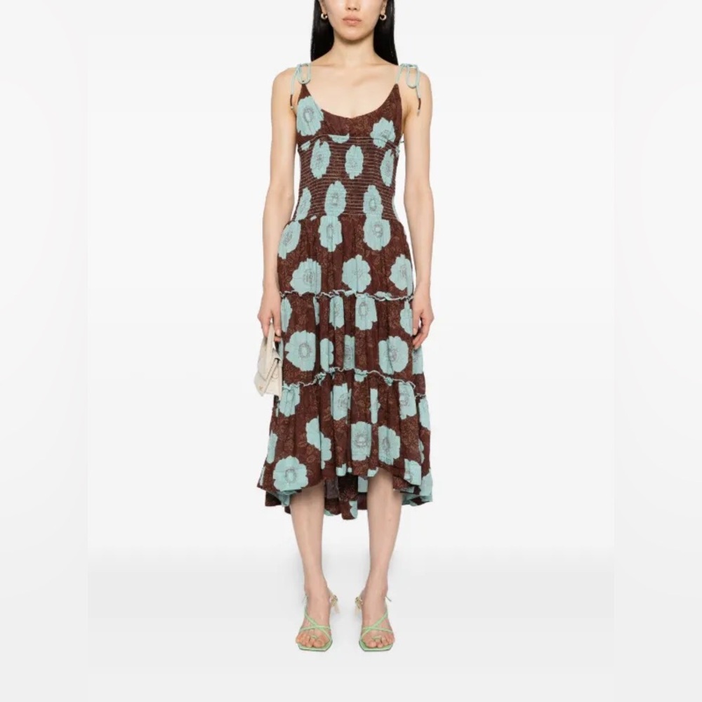 Free People Brown and Blue Midi Dress